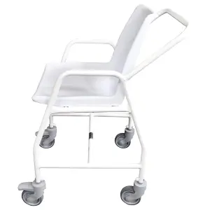 Mobile Shower Chair with Castors - 2 Brake Design - Fixed Height - Easy to Clean