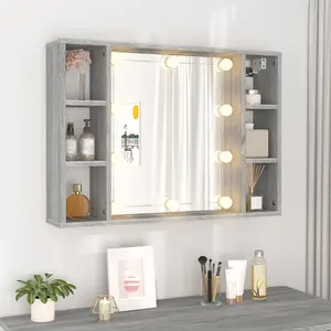 Berkfield Mirror Cabinet with LED Grey Sonoma 76x15x55 cm