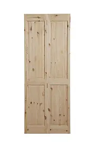 Vertical 4 panel Unglazed Victorian Unfinished Natural Knotty pine Internal Folding Bi-fold Door set, (H)1946mm (W)750mm