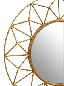 Interiors by Premier Geometric 3D Wall Mirror, Abstract Large Golden Framed Mirror, Lightweight And Durable Antique Wall Mirror