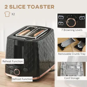 HOMCOM Kettle and Toaster Set 1.7L Fast Boil Kettle & 2 Slice Toaster Set Black