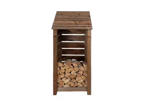 Slatted wooden log store W-79cm, H-180cm, D-88cm - brown finish