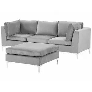 3 Seater Modular Velvet Sofa with Ottoman Grey EVJA