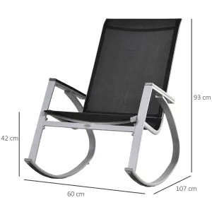 Outsunny Rocking Chair Sun Lounger Garden Seat High Back Texteline Black