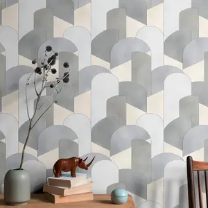 Galerie Elle Decoration Grey Silver Beige 3D Geometric Graphic Embossed Wallpaper