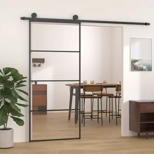 Berkfield Sliding Door Aluminium and ESG Glass 90x205 cm Black