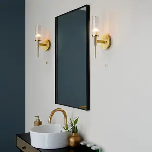 Luminosa Talo Bathroom Metal Wall Lamp, Satin Brass Plate, Ribbed Glass, IP44