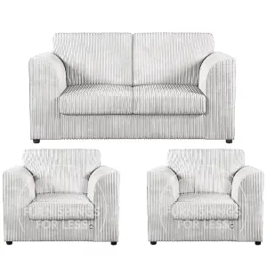 Luxor Jumbo Cord 2 + 1 + 1 Fabric 3 Piece Sofa Suite - Fullback Silver