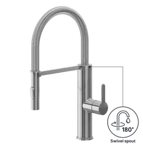 GoodHome Saffron Stainless steel effect Kitchen Spring neck Tap