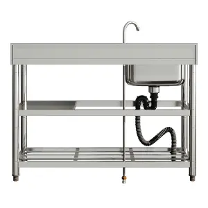 1 Compartment Commercial Floorstanding Stainless Steel Kitchen Sink with Shelf 120cm