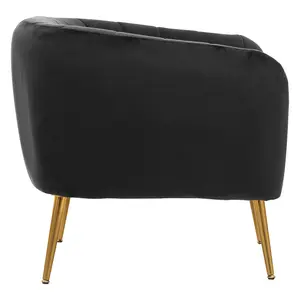 Interiors by Premier Practical Black Velvet Chair with Gold Finish Legs, Back & Armrest Dining Chair, Easy to Clean Armchair