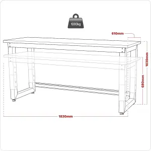 Sealey Steel Adjustable Workbench with Wooden Worktop 1830mm - Heavy-Duty APMS22