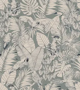 Rasch Rio Tropical Sketch Green Wallpaper