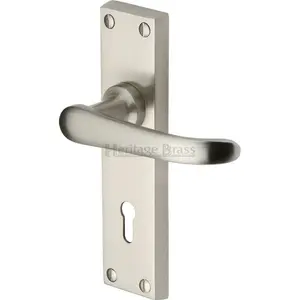 Heritage Door Handle Lever Lock Windsor Design (Set of 2) Satin Nickel