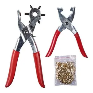 100Pc Leather Hole Punch & Eyelet Plier Set With Revolving Head Grip Handle