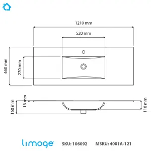 4001A Ceramic 120cm x 45cm Thin-Edge Inset Basin with Scooped Bowl