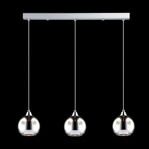 Luminosa Hanging Pendant Chrome 3 Light  with Glass Shade, E14