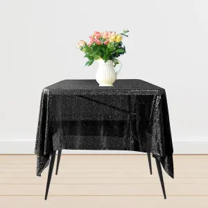 Neel Blue 70" x 70" Square Sequin Tablecloth, Black