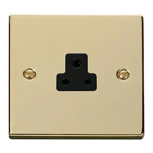 Polished Brass 1 Gang 2A Round Pin Socket - Black Trim - SE Home