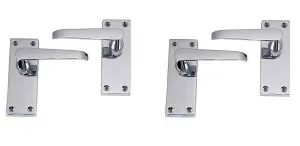 2 Pair Victorian Straight Lever Latch Handles Polished Chrome Finish 120mm x 40mm - Golden Grace