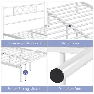 Yaheetech White 5ft King Metal Bed Frame with Cross-design Headboard & Footboard