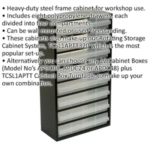 Durable 8 Drawer Parts Cabinet - Wall Mounted or Freestanding Storage Solution in Black