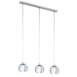 EGLO Rocamar Clear And Chrome Glass And Metal 3 Light Ceiling Pendant, (D) 78cm