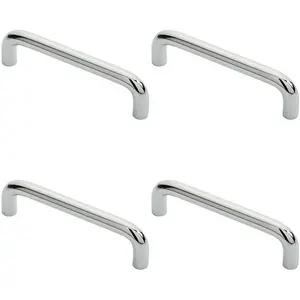 4x Round D Bar Cabinet Pull Handle 106 x 10mm 96mm Fixing Centres Chrome