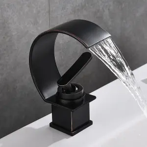 PEPTE Basin Sink Designer Mixer Tap Waterfall Black Copper Effect Single Handle