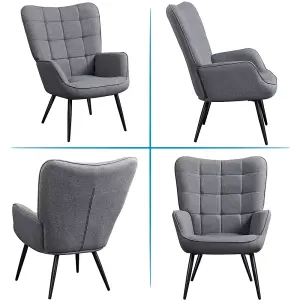 Yaheetech Dark Grey Modern Fabric Accent Chair with Tufted High Back and Ottoman Set