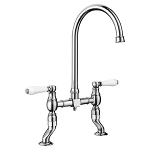 Blanco Vicus Bridge Twin Lever Swivel Spout Traditional Kitchen Mixer Tap - Pewter