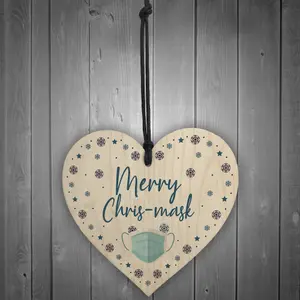 Funny Christmas Tree Decoration Wood Heart Lockdown Quarantine Gift Keepsake