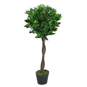 Pair of 90cm (3ft) Twisted Stem Artificial Topiary Bay Laurel Ball Trees