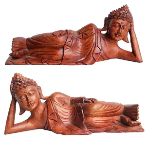 Something Different Acacia Wood Reclining Buddha Figurine Brown (One Size)