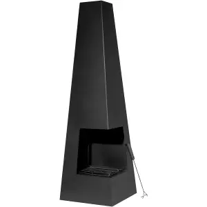 45x150cm Black Steel Chiminea Wood Burner - Stylish Outdoor Fire Pit Heater