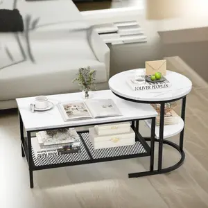 Bastidas 2 Piece Nest of Tables Coffee End Side Table Living Room Black/White