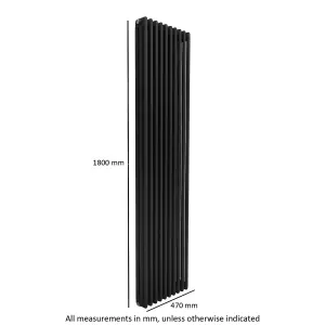 Nes Home 1800 X 470 mm Triple Column Matte Black Radiator