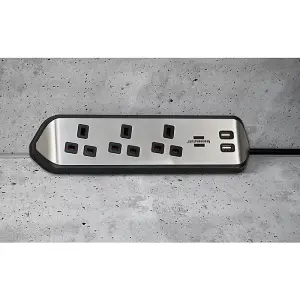 Brennenstuhl Estilo Corner Extension Lead With USB - Stainless Steel - Silver & Black