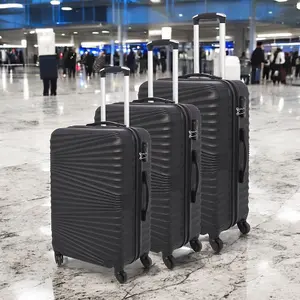 LUGGIT 3 Pcs Travel Lightweight Trolley Luggage Suitcase Set, Hard Shell - Rippled Black