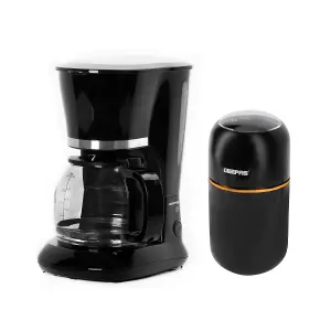 GEEPAS 1.5L Filter Coffee Machine & Coffee Grinder 80g Capacity Combo Set, Black