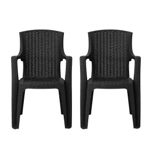 simpa Stackable Plastic Rattan Effect Garden Chair - Graphite Set of 2