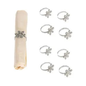 Celebright Sparkling Silver Snowflake Napkin Rings - Pack of 8