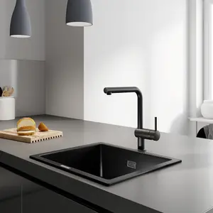 Grohe K700U Granite Black Anthracite effect Composite quartz 1 Bowl Kitchen sink 457mm x 533mm