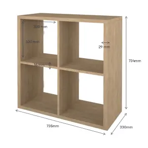 GoodHome Mixxit Natural oak effect Freestanding 4 shelf Cube Shelving unit, (H)734mm (W)735mm