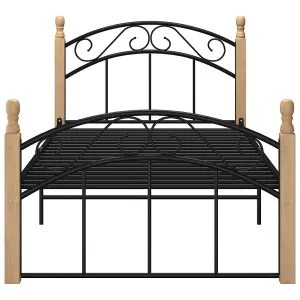 Berkfield Bed Frame Black Metal and Solid Oak Wood 100x200 cm