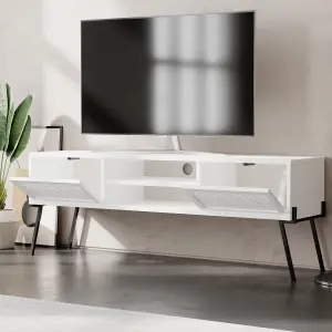 Decortie Naive Modern TV Unit Multimedia Centre White with Storage TV Cabinet 140cm