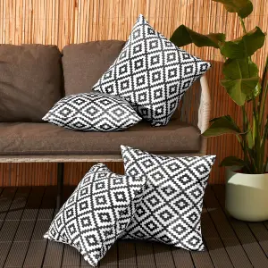 Brentfords 2 x Geometric Cushion Cover Filled Water Resistant, 45 x 45cm - Black