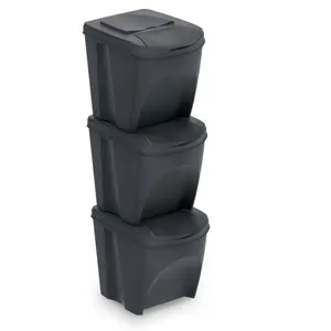 Plastic Manual Lift Rubbish Bin - 25L (Set of 3) Black