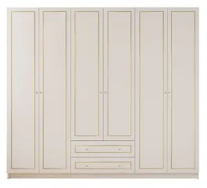 MARIE XL 6 Door 2 Drawer Gold White Wardrobe