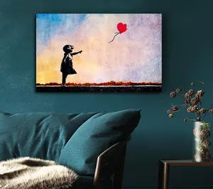 Love Heart Balloon Sunset Canvas Print Wall Art - Medium 20 x 32 Inches